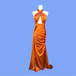 Elegant Orange Halter Maxi Dress